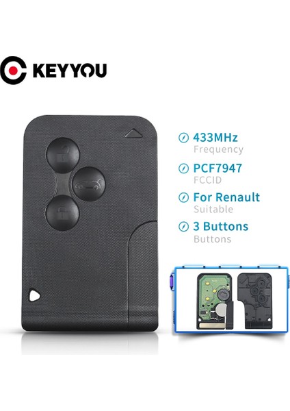 Model 2 Tarzı Keyyou 3 Düğme Akıllı Kart Anahtarı 434 Mhz ID46 Pcf Renault Clio Logan Megane Enic Uzaktan Pcb Araba Anahtarı Kart Anahtarı (Yurt Dışından)