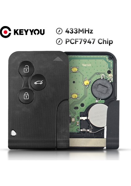Model 2 Tarzı Keyyou 3 Düğme Akıllı Kart Anahtarı 434 Mhz ID46 Pcf Renault Clio Logan Megane Enic Uzaktan Pcb Araba Anahtarı Kart Anahtarı (Yurt Dışından) fiyatları