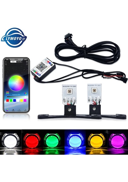 Mavi Stil Araba LED Şeytan Göz Şeytan Nazar Drl LED Bluetooth Uyumlu App Rgb 2.5 Farlar Motosiklet Mini Projektör Lens Aksesuarları (Yurt Dışından)
