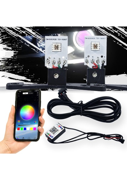 Mavi Stil Araba LED Şeytan Göz Şeytan Nazar Drl LED Bluetooth Uyumlu App Rgb 2.5 Farlar Motosiklet Mini Projektör Lens Aksesuarları (Yurt Dışından)