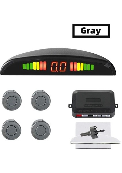 Gri Araba LED Park Sensörü Kiti 4 Sensör Arka Işık Ekranı Ters Yedekleme Radar Monitör Sistemi 12V 8 Renk (Yurt Dışından)