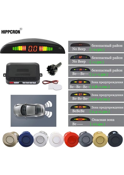 Gri Araba LED Park Sensörü Kiti 4 Sensör Arka Işık Ekranı Ters Yedekleme Radar Monitör Sistemi 12V 8 Renk (Yurt Dışından)