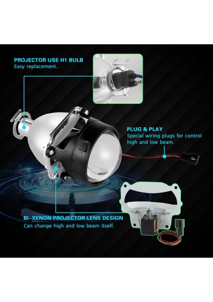L-Siyah Kabuk Stili 1 Parça Gtl H4 H7 Için 2.5 Inç Evrensel Bi Xenon Hıd Motosiklet Araba Far Projektör Len Yükseltme Melek Gözler Projektör Lens Drl (Yurt Dışından)
