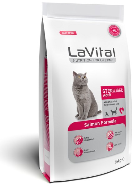 La Vital Somonlu Premium Kısır Kedi Maması 1.5 kg 3'lü Paket