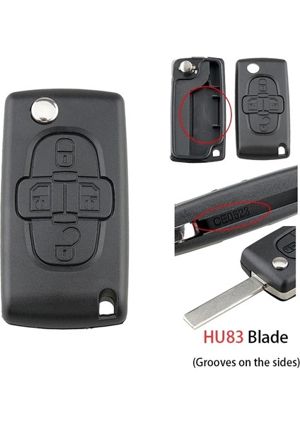 4b HU83 CE0523 Stili Düğmeler Araba Anahtarı Durumda Peugeot Için Citroe Flip Katlanır Araba Anahtarı Kabuk Yok Logo (Yurt Dışından)
