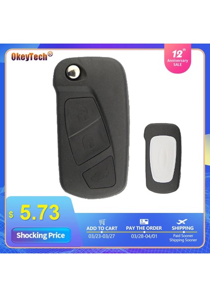 Okeytech Yedek Flip Araba Anahtarı Kabuk Ford Ka 3 Düğmeler Uzaktan Katlanır Anahtar Muhafazası Kılıf Tutucu (Yurt Dışından)