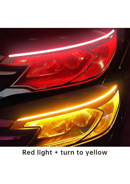 60CM Tarzı Kırmızıdan Sarıya 2 Adet Gündüz Çalışan LED Işık Su Geçirmez Araba Yumuşak Tüp LED Şerit Drl Akan Dönüş Sinyali Işıkları 12V cm (Yurt Dışından)