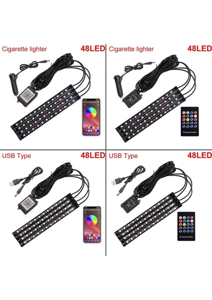 48LED Uygulama B Tipi 48 LED Araba Ayak Işığı LED Iç Ortam Işığı Şeritleri Appuzaktan Ses Kontrolü Muti Renkleri Otomatik Arka Işıklar 12V Atmosfer Lambası (Yurt Dışından) fiyatları