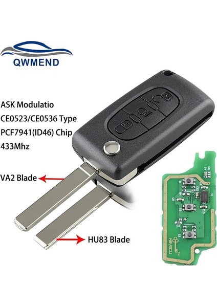 Va2 Bıçak CE0536 Citroen Anahtar 3 Düğmeler Için Qwmend Flip Akıllı Araba Anahtarı Araba Için Citroe Önce Ar Uzaktan Anahtarlar (Yurt Dışından)