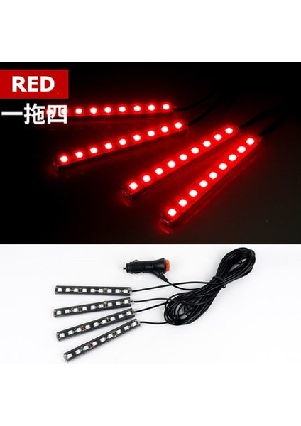 Kırmızı-4 Araba Rgb LED Müzik Ses Ses Kontrolü Araba Iç Dekoratif Atmosfer Oto Rgb Yolu Zemin Işık Şeridi Uzaktan Kumanda 12V (Yurt Dışından)