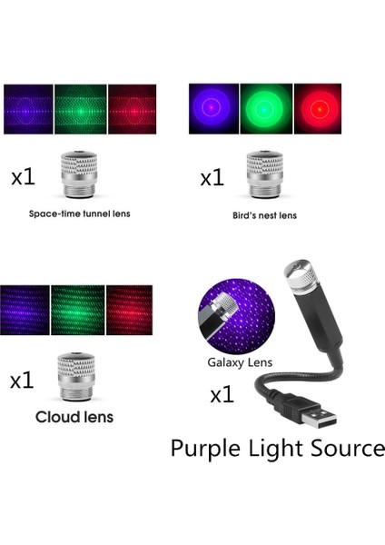 3 Lensli Bir Set Mini USB LED Araba Işık Ayarlanabilir Lens Lazer Projektör Iç Atmosfer Dekoratif Işıklar Kuş Yuvası, Zaman Tüneli T-Md (Yurt Dışından)