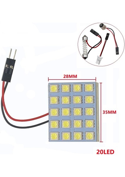 20LED Smd LED Oto Panel Işık Okuma Kubbe Ampul Araba Iç Çatı Harita Lambası T10 W5W C5W C10W Festoon 3 Adaptör Tabanı (Yurt Dışından)