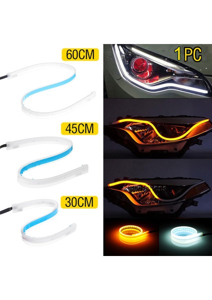 45CM Tarzı Mavi Sarı W Gündüz Koşu Şerit LED Dönüş Sinyali Evrensel Yumuşak Tüp Far Şeridi LED Dönüş Sinyali Işık Araba Aksesuarları (Yurt Dışından)