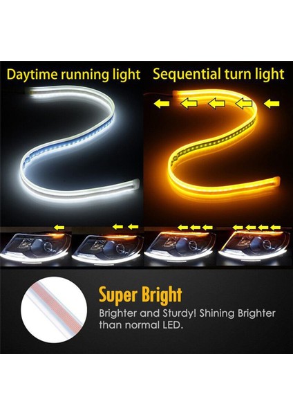 45CM Tarzı Mavi Sarı W Gündüz Koşu Şerit LED Dönüş Sinyali Evrensel Yumuşak Tüp Far Şeridi LED Dönüş Sinyali Işık Araba Aksesuarları (Yurt Dışından) fırsatları