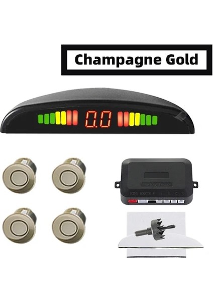 Şampanya Altın Sınovcle Araba LED Park Sensörü Kiti 4 Sensörler Arka Işık Ekran Ters Yedekleme Radar Monitör Sistemi 12V 8 Renk (Yurt Dışından)