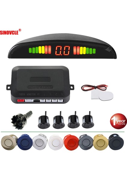 Şampanya Altın Sınovcle Araba LED Park Sensörü Kiti 4 Sensörler Arka Işık Ekran Ters Yedekleme Radar Monitör Sistemi 12V 8 Renk (Yurt Dışından)