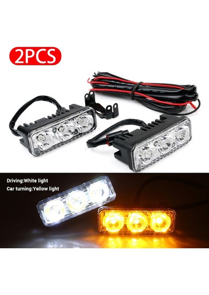 2 Adet Beyaz ve Sarı Stil Süper Parlak Araba Gündüz Çalışan Işık LED Drl Sis Lambası 12V Dönüş Sinyali Lambası 3 LED 180 Derece Ayarlanabilir 6000K Araba Şekillendirici Ampul (Yurt Dışından)