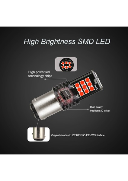 Kehribar Sarısı Stili BAY15D-P21 5W Anmıngpu 2x Sinyal Lambası P LED Fren Yedek Ampul Md BA15S LED P21W BAU15S BAY15D LED Canbus Lambası Araba Kırmızı (Yurt Dışından)