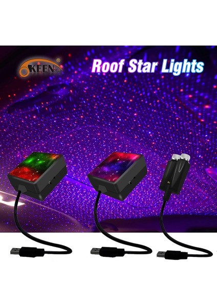 B Kırmızı Araba Iç Atmosfer Yıldızlı Lazer Projektör Lambası USB LED Çatı Araba Yıldız Gece Işığı Süper Parlaklık Otomatik Yıldızlı Dekorasyon (Yurt Dışından)