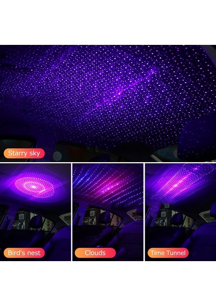 3 Mercek Mini USB LED Araba Işığı Iç Atmosfer Dekoratif Işıklar Ayarlanabilir Lens Lazer Projektör Kuş Yuvası Bulut Zaman Tüneli Işığı (Yurt Dışından)