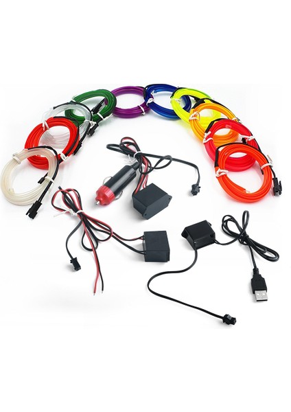 Açık Yeşil Tarzı Turuncu Düz Kenar USB El Tel Neon Şerit Işık Oto Araba Iç Ortam Dekoratif LED Lamba Esnek Halat Tüp Atmosfer (Yurt Dışından) fiyatları