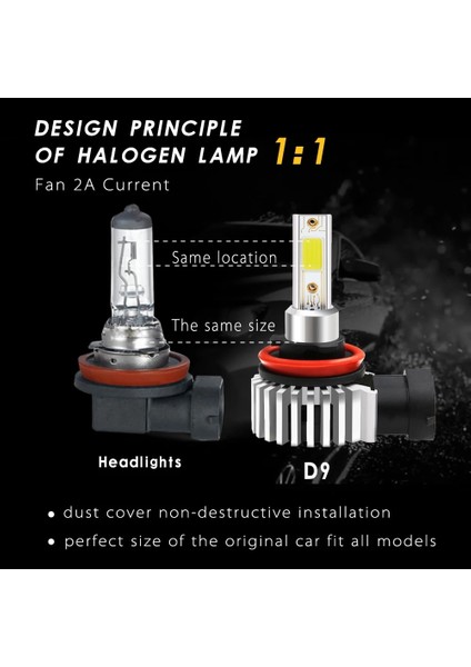 H9 Stili 12000K 80W LED Mini Araba Far H7 LED H3 H4 H1 H8 H Hb Hb4 Cob Lm 6000K 12V 24V Canbus D9 Lamba Otomatik Şekillendirme (Yurt Dışından)