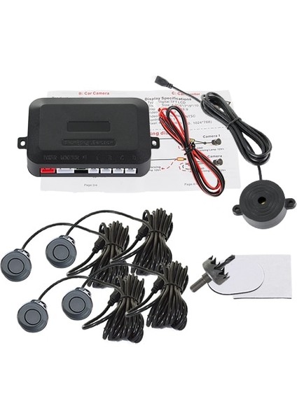 Gri Buzzer Otopark Sensörü Kiti Yedekleme Radarı Sesli Uyarı Göstergesi Prob Sistemi 4 Sensör V 8 Renk (Yurt Dışından)