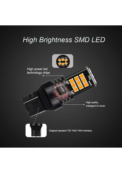 2 ADET-BEYAZ-7440 Nlpearl 2x Araba Sinyali Lam LED Ampul Smd T LED W21W 12V Otomatik Dönüş Sinyali Işık Ters Arka Lambalar (Yurt Dışından) fırsatları