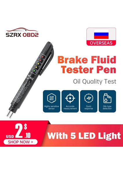 Otomatik Sıvı Testi Fren Hidroliği Test Cihazı Kalem DOT3DOT4 Için 5 LED Gösterge Ekranı Elektronik Kalem Fren Hidroliği Yağ Test Cihazı Dijital (Yurt Dışından)