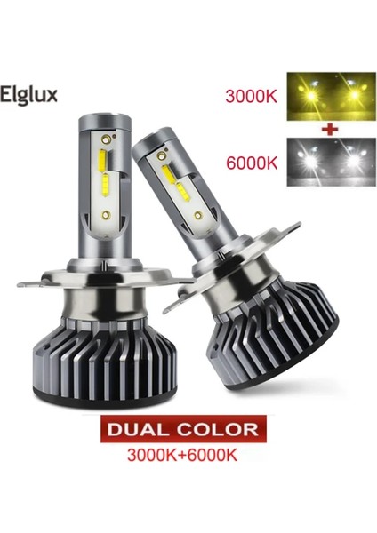 H8 Stili 3000K6000K Çift Renk LED Süper Lampada H7 Ampul Hk 3000K 6500K Araba Far H11 H8 H9 Mini Açık Sarı Beyaz Çift Iki Renkli (Yurt Dışından) fiyatları