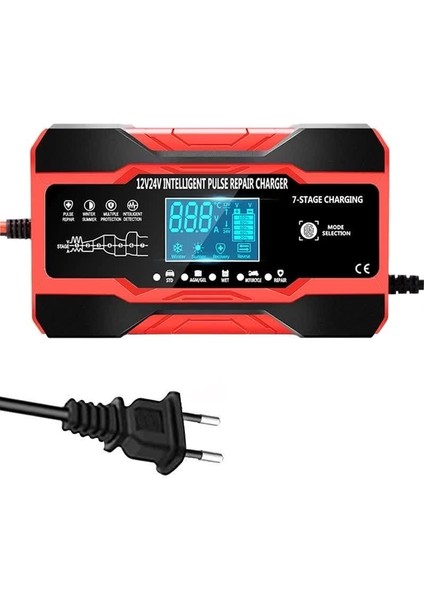 Kırmızı Ab Fiş Stili 12V 10AV 5A Tam Otomatik Araba Akü Şarj Cihazı 7 Aşamalı Akıllı Hızlı Şarj Darbe Onarım Agm Jel Islak Kurşun Asit LCD Ekran (Yurt Dışından)