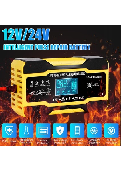 Kırmızı Ab Fiş Stili 12V 10AV 5A Tam Otomatik Araba Akü Şarj Cihazı 7 Aşamalı Akıllı Hızlı Şarj Darbe Onarım Agm Jel Islak Kurşun Asit LCD Ekran (Yurt Dışından)