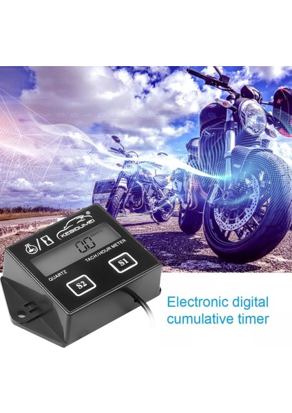 Tach Saat Ölçer Stili Su Geçirmez Dijital Motor Tak Saat Ölçer Takometre Ölçer Motor Rpm LCD Ekran Motosiklet Motor Inme Motor Araba Tekne (Yurt Dışından)