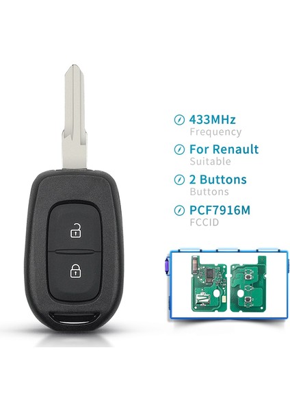 Model 2 Stili Keyyou Uzaktan Araba Anahtarı Renault Sandero Dacia Logan Lodgy Dokker Duster Trafic Clio4 Master 2 Buttomhz Pcf Çip (Yurt Dışından)