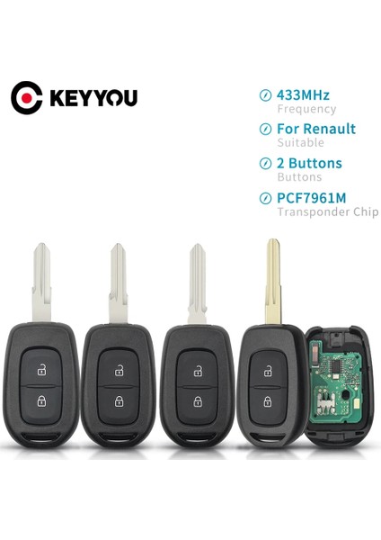 Model 2 Stili Keyyou Uzaktan Araba Anahtarı Renault Sandero Dacia Logan Lodgy Dokker Duster Trafic Clio4 Master 2 Buttomhz Pcf Çip (Yurt Dışından) fiyatları