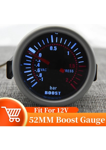 Voltmetre Stili Evrensel 12V Oto Araba Duman Len Pointer Boost Ölçer -1~0~2 Bar Turbo Boost Metre Beyaz LED -30~0~30 Psı Takometre (Yurt Dışından)