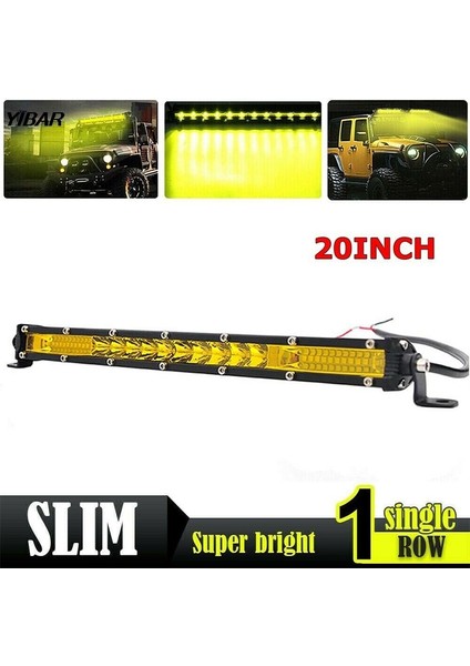 Sarı Ultra Ince 20 '' 200W Tek Sıra LED Çalışma Işık Çubuğu Offroad Kamyon Amber (Yurt Dışından)