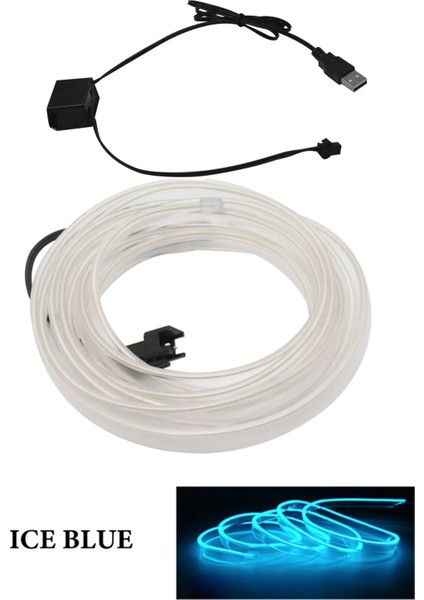 5 Milyon Stili Buz Mavisi Otomobil Atmosfer Lambası Araba Iç Aydınlatma LED Şerit Dekorasyon Çelenk Tel Halat Tüp Hattı Esnek Neon Işık USB Sürücü (Yurt Dışından)