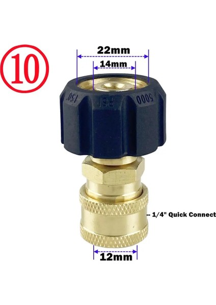 M22 14 mm Döner Stil Basınçlı Yıkayıcı Hızlı Bağlantı "püskürtme Tabancası Değnek Lance Bayonet Adaptörüne" Karcher Bosch Ar Elitech Nilfisk Dönüştürücü Için (Yurt Dışından)