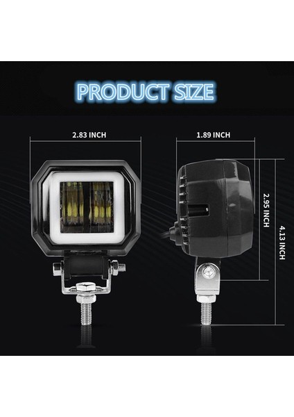 2x Mavi Kare Stili 1pairıv 24V 6500K 40W Su Geçirmez Kare LED Taşınabilir Spot Angel Eyes Işık Çubuğu Offroad Araba Tekne LED Çalışma Işığı (Yurt Dışından)
