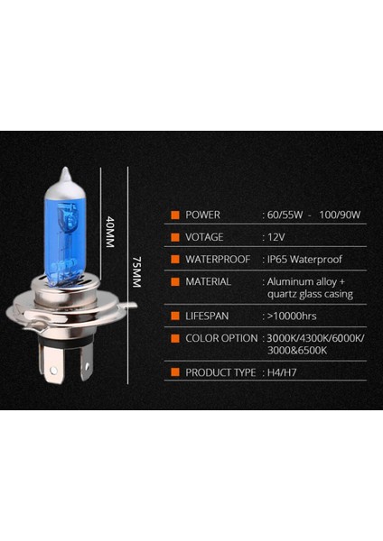 H7 Stili 6000K Üst Beyaz Halojen Ampul H4 H7 12V K 4300K ​​6000K Kuvars Cam Araba Far Lambası Motosiklet Işık Lambası (Yurt Dışından)