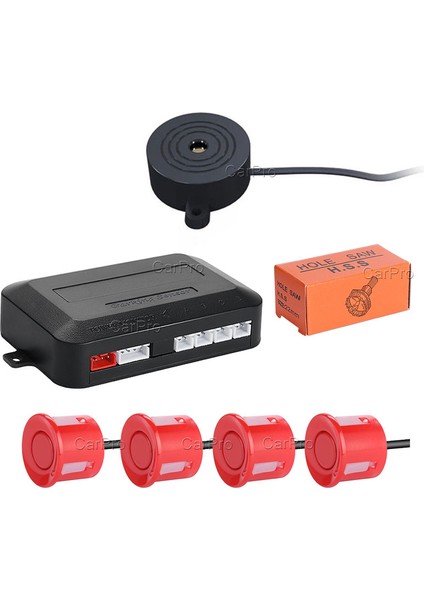 Kırmızı Carpro 12V Araba Park Sensörü Kiti Evrensel 4 Buzzer Ters Yedekleme Radar Sesli Uyarı Göstergesi Prob Sistemi (Yurt Dışından)
