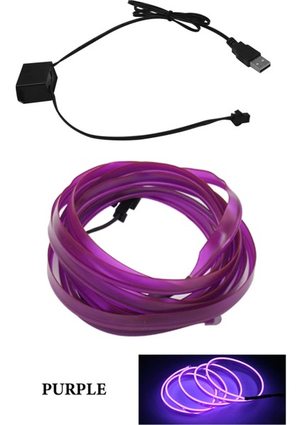 5m Sıcak Stil Mor Otomobil Atmosfer Lambası Araba Iç Aydınlatma LED Şerit Dekorasyon Çelenk Tel Halat Tüp Hattı Esnek Neon Işık USB Sürücü (Yurt Dışından)