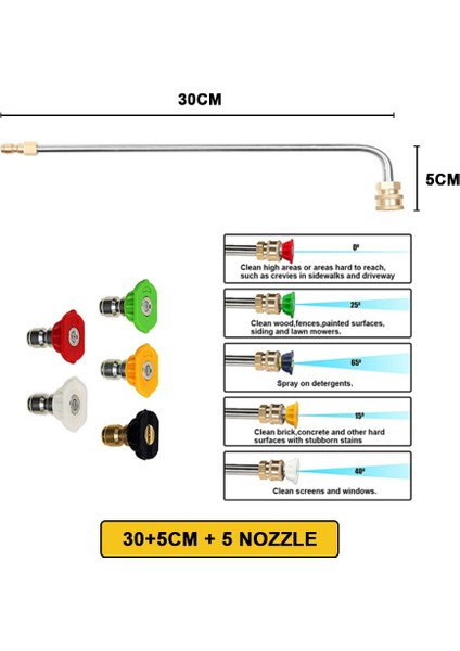 30-5cm ve 5 Nozul Stili Yüksek Basınçlı Su Tabancası Araba Yıkama Kavisli Uzatma Çubuğu ile "hızlı Fiş Konnektörü Lance Mızrak Yüksek Basınçlı Yıkama Lavabo Için (Yurt Dışından)