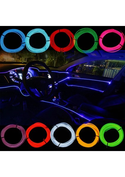 3m Tarzı Mor Dc 12V Otomobil Atmosfer Lambası Araba Iç Aydınlatma LED Şerit Dekorasyon Çelenk Tel Halat Tüp Hattı Esnek Neon Işık (Yurt Dışından)