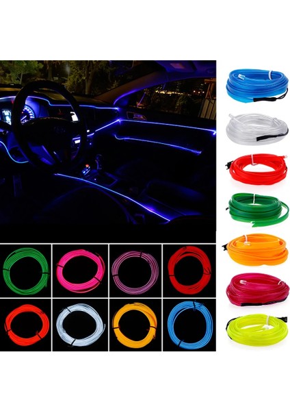 3m Tarzı Mor Dc 12V Otomobil Atmosfer Lambası Araba Iç Aydınlatma LED Şerit Dekorasyon Çelenk Tel Halat Tüp Hattı Esnek Neon Işık (Yurt Dışından)