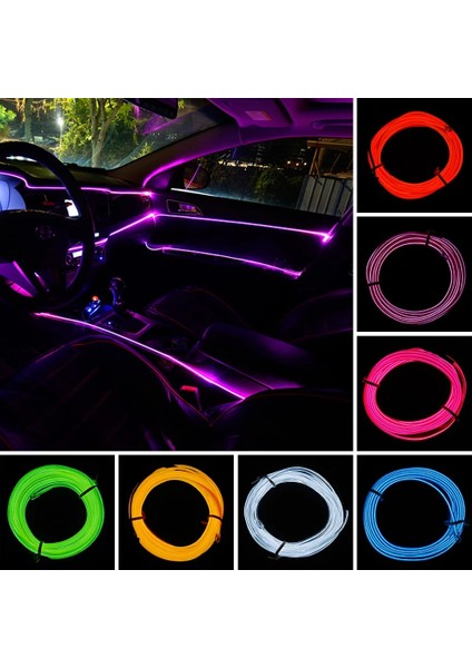 3m Tarzı Mor Dc 12V Otomobil Atmosfer Lambası Araba Iç Aydınlatma LED Şerit Dekorasyon Çelenk Tel Halat Tüp Hattı Esnek Neon Işık (Yurt Dışından)