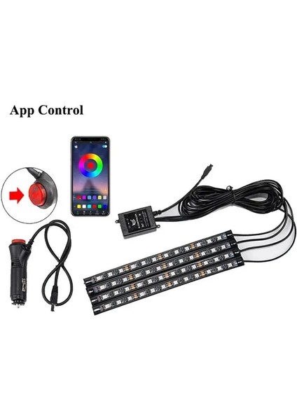 4ın1 App Kontrolü LED Araba Ayak Işığı Ortam Lambası Remotemusicses Kontrolü Iç Zemin Ayak Dekorasyon Işığı Sigara LED Atmosfer Rgb (Yurt Dışından)