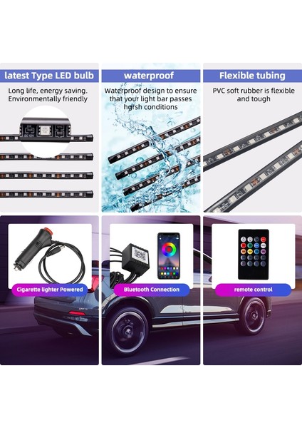 4ın1 App Kontrolü LED Araba Ayak Işığı Ortam Lambası Remotemusicses Kontrolü Iç Zemin Ayak Dekorasyon Işığı Sigara LED Atmosfer Rgb (Yurt Dışından)