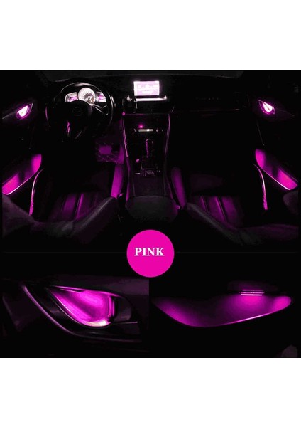 Pembe Ar Ortam LED Işık Oto Iç Kapı Kase Kolu Kol Dayama Işığı Araba Kapısı Iç Dekoratif Atmosfer Lambası Evrensel (Yurt Dışından)